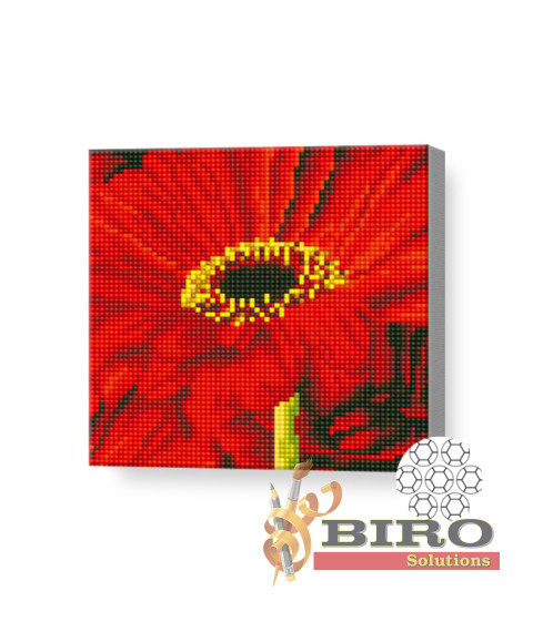 Gerbera roșie, 20х20 cm, mozaic cu diamante